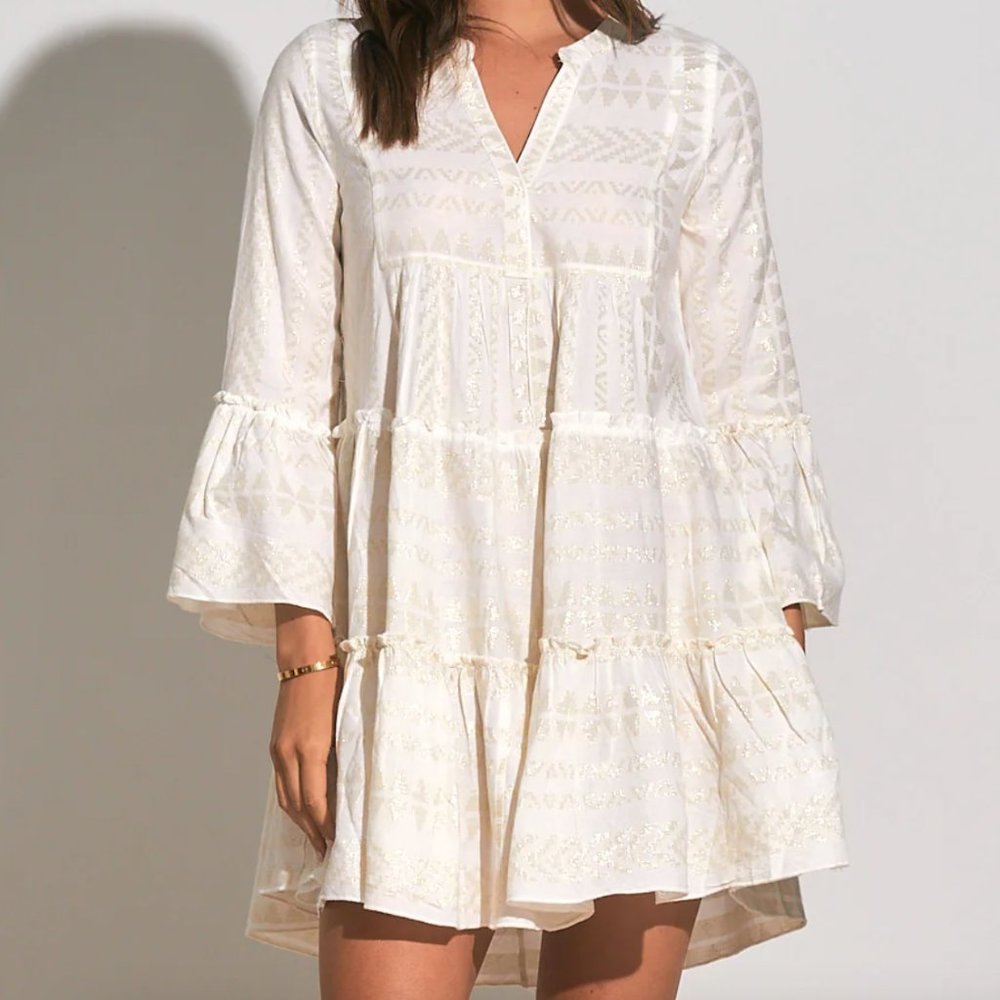 Elan Sedona Dress in White/Metallic Gold